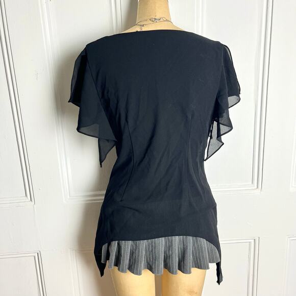 Metaphor Vintage Black Whimsygoth Glam Blouse with Decorated Bedazzled Hem - Picture 6 of 7